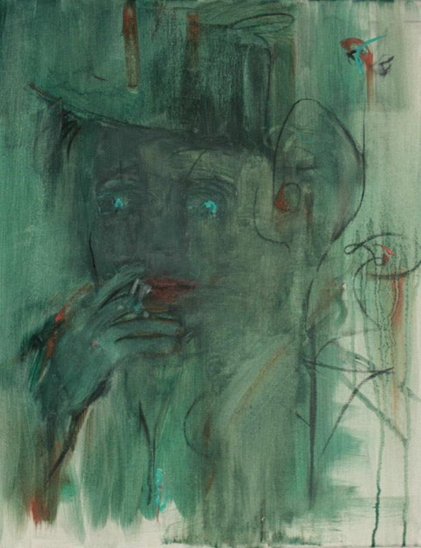 backstage study of a face oil and charcoal on canvas 40 x 30 cm