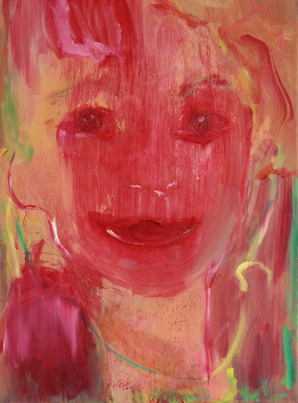 face study in red oil on canvas 40 x 30 cm