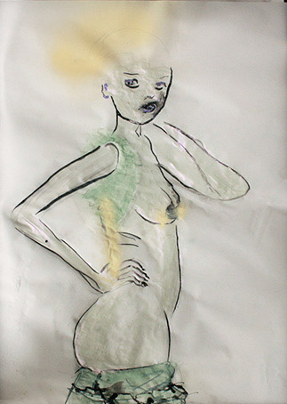 the case is altered pencil ink and spray paint on tracing paper 51 x 41 cm